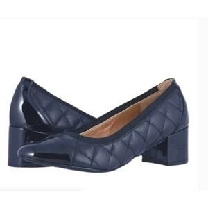 Vionic Olympia Ruby Blue Quilted Leather Block Heel Pumps size 8
